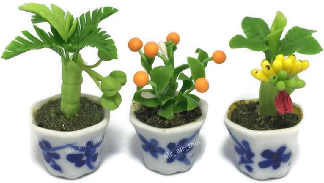 3pc Miniature Flower Clay Dollhouse Fairy Garden Mini Plant Trees Ceramic Paint Furniture Bundles Artificial Flowers Tiny Orchid #094