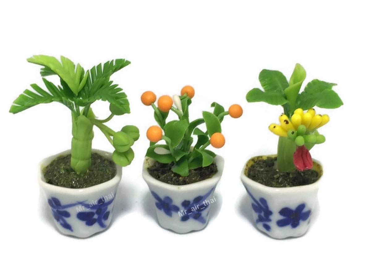 3pc Miniature Flower Clay Dollhouse Fairy Garden Mini Plant Trees Ceramic Paint Furniture Bundles Artificial Flowers Tiny Orchid #094
