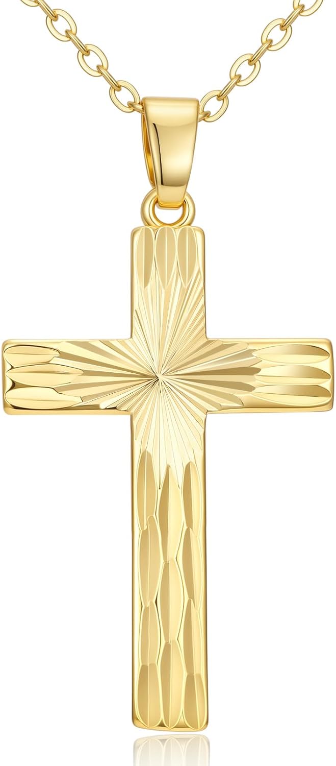 14k Gold Cross Necklace Women Elegent Gold Cross Pendant Necklace Dainty Faith Religious Necklace Jewelry Gift, 18 inches Chain, Gift Box