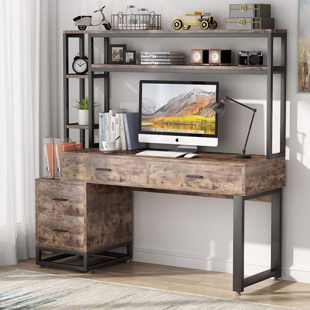 Buy Tribesigns Computer Desk with 4 Drawers and Hutch, 55 Inch Home