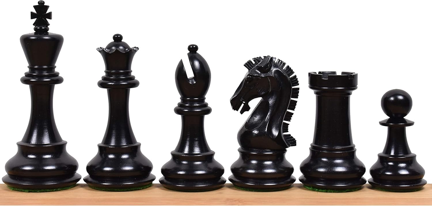 Staunton - Set di pezzi degli scacchi, 9,9 cm, in ebano e bosso, peso doppio, 1,6 kg