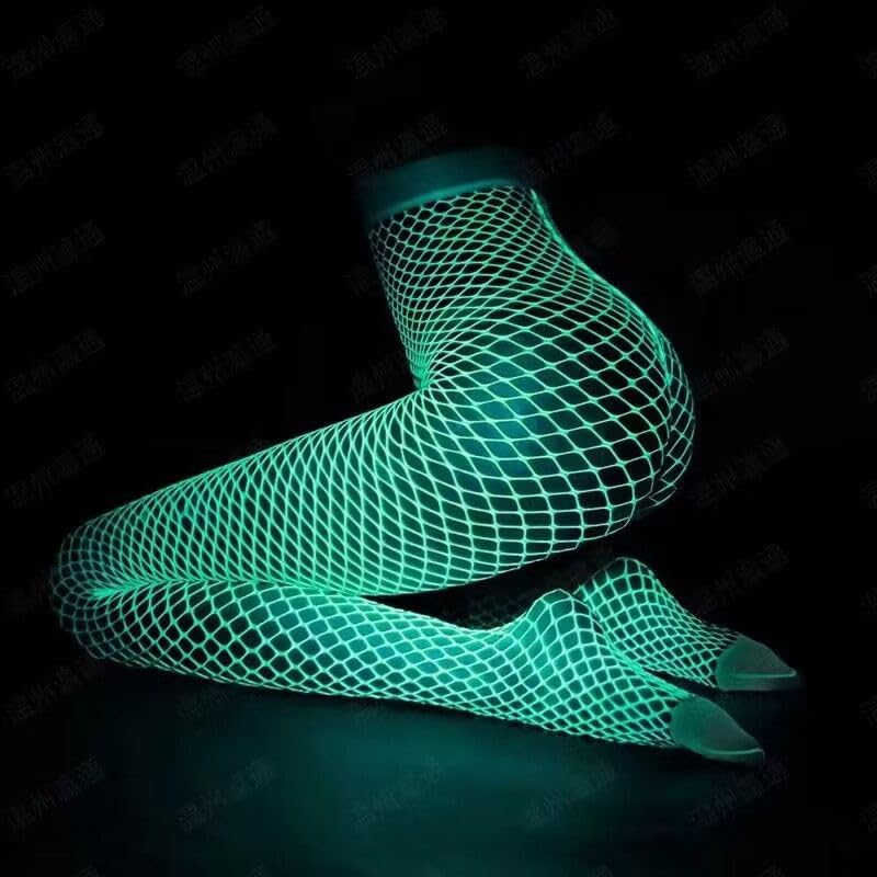Aimery Glow in the Dark Fishnets Stockings, High Waist Tights Party Stockings for Womens，rave outfits for women，sexy，Neon Glow Fishnet Socks4