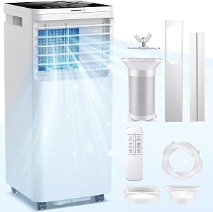 Portable Air Conditioner, 10000 BTU Portable AC Unit Cools Up to 340 Sq.Ft, 3-in-1 Air Conditioner with Cooling, Dehumidifier & Fan, 24H Timer, Remote, 24H Timer, Window Kit, for Bedroom/Office
