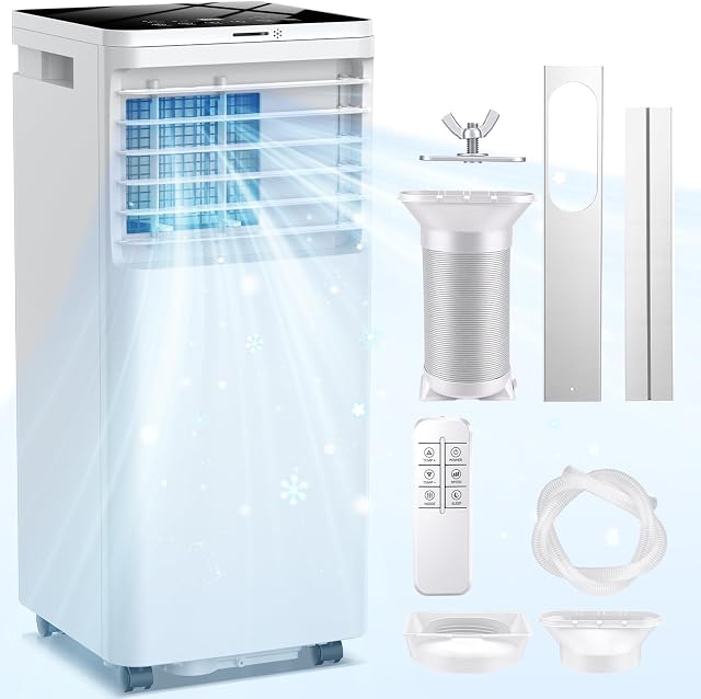Portable Air Conditioner, 10000 BTU Portable AC Unit Cools Up to 340 Sq.Ft, 3-in-1 Air Conditioner with Cooling, Dehumidifier & Fan, 24H Timer, Remote, 24H Timer, Window Kit, for Bedroom/Office