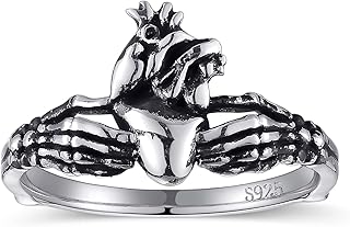 Claddagh Rings for Women, Gothic Skeleton Hands with Anatomical Heart Skull Stackable Statement Ring,