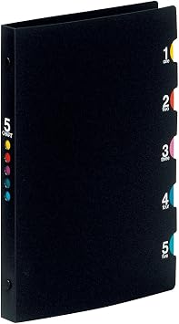 Maruman Five Chart 20Ring Binder with 5 Index Windows & Matching 5Tab Dividers, A5 Size, 5.83" x 8.27", Holds 70 Sheets, Laminated Tabs, Black, Made in Japan