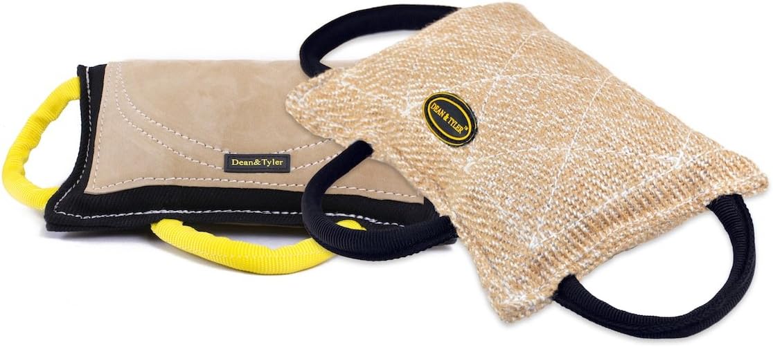 Dean & Tyler Bundle of 2 Bite Pillows for Pets, Jute and Leather, 13-Inch by 8.5-Inch