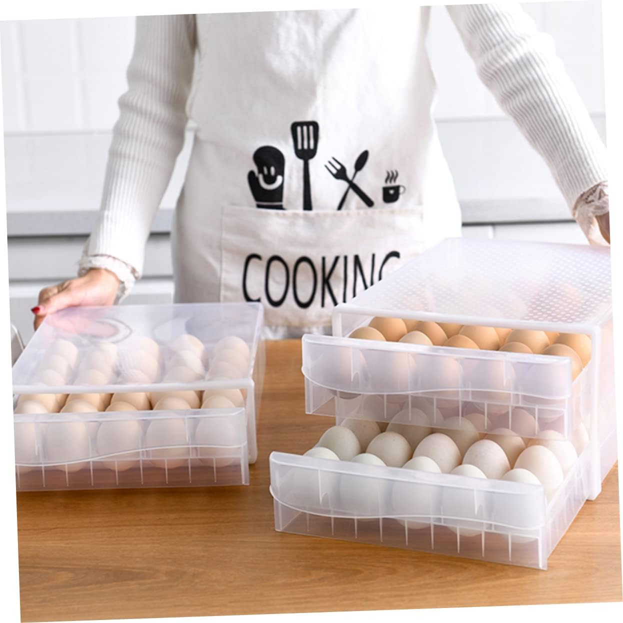 Lurrose 1pc Double-deck Container Stackable Plastic Tray for Refrigerator Storage Box Material