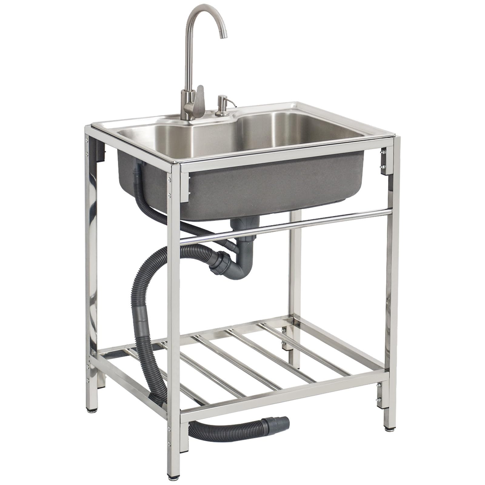 YADZISW Stainless Steel Utility Sink Free Standing Kitchen Single Bowl Commercial Restaurant for Garage Laundry Room