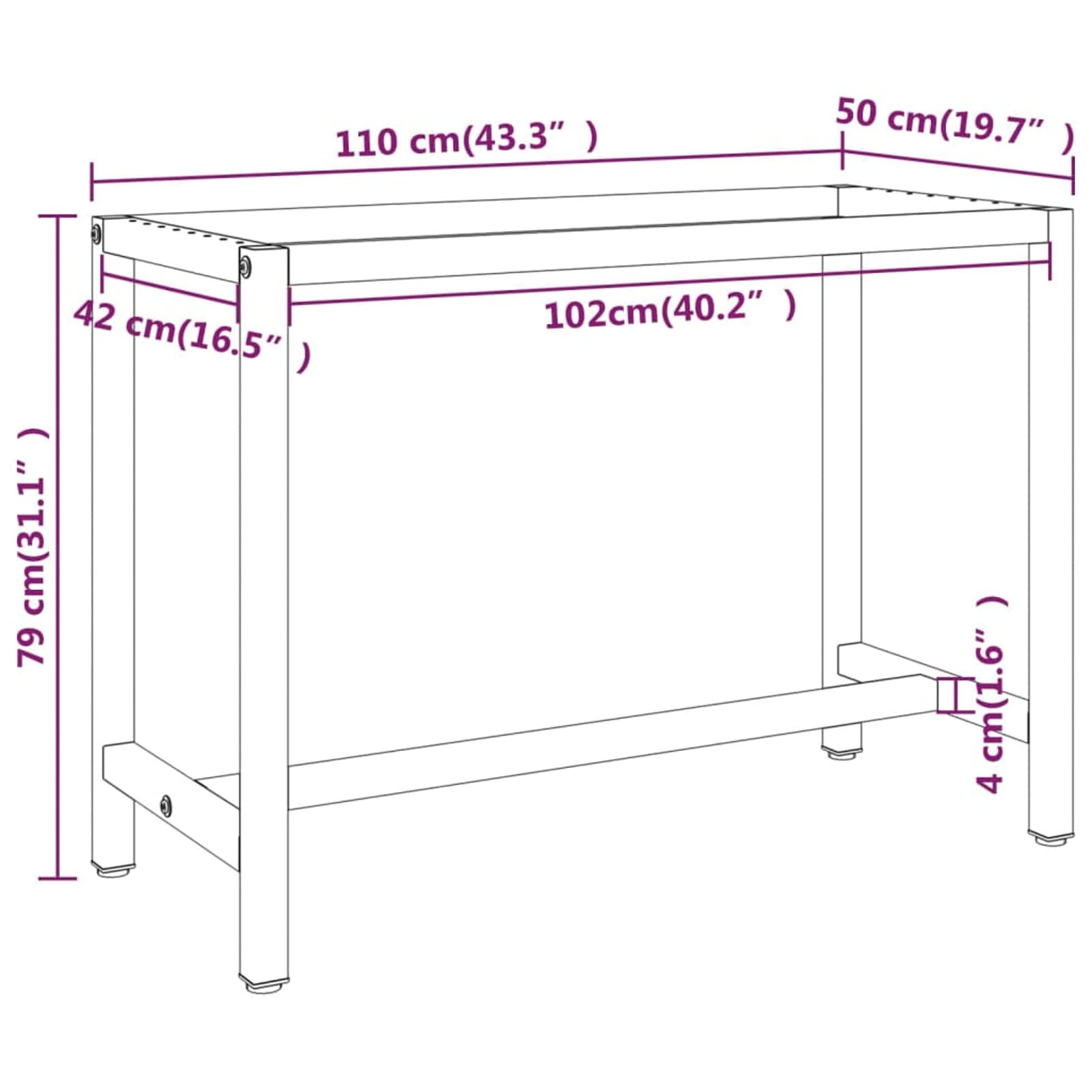 Homgoday Rama stołu warsztatowego czarno-czerwony matowy, 110 x 50 x 79 cm, stół warsztatowy do garażu