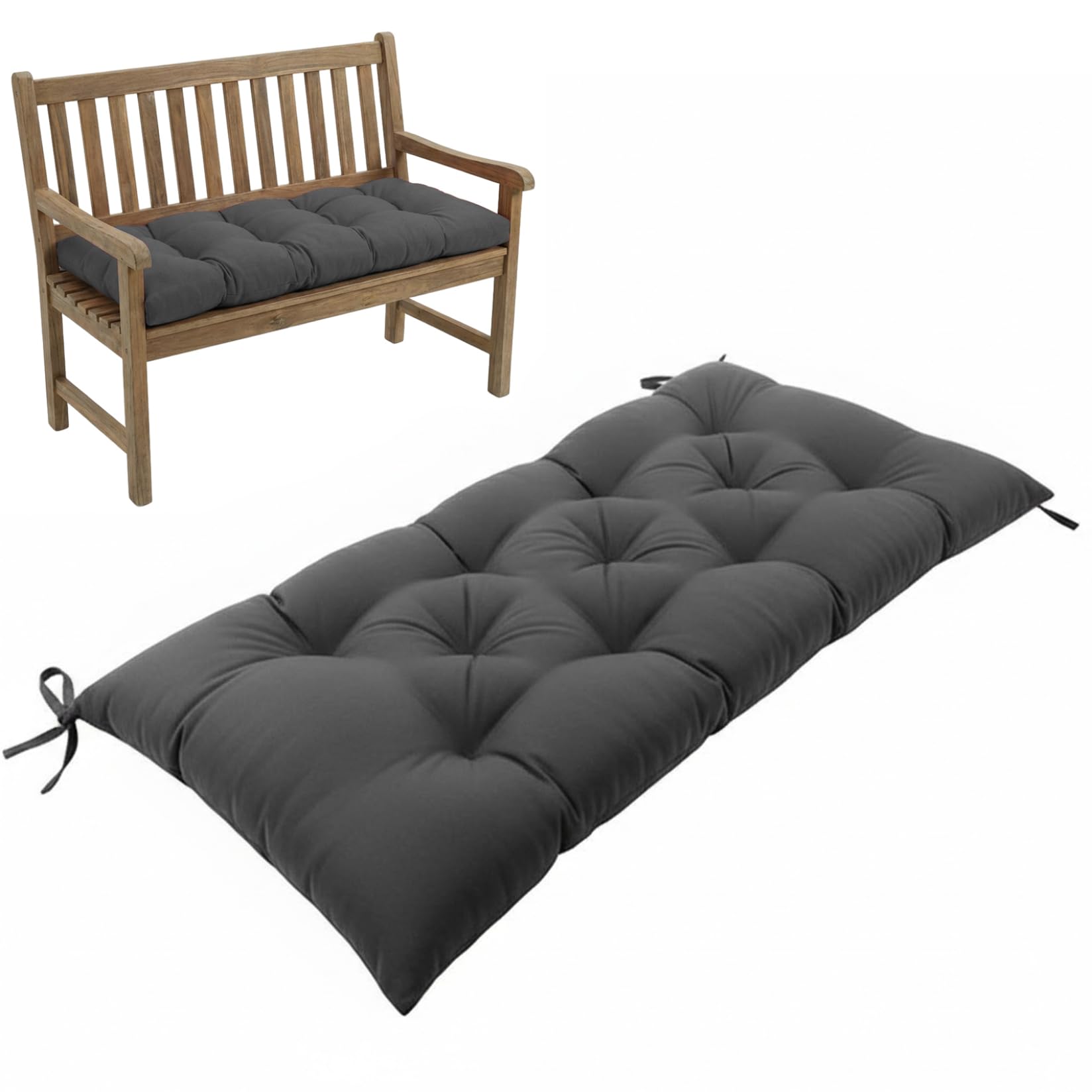 CAKEEYUM Bench Cushion, Plush Bench Pad for Outdoor Furniture 47x20 Inch Water-Resistant Patio Chair Cushions with Tie Straps for Porch Swing Garden Cushion, Outdoor Cushions, Lounge Chair, P