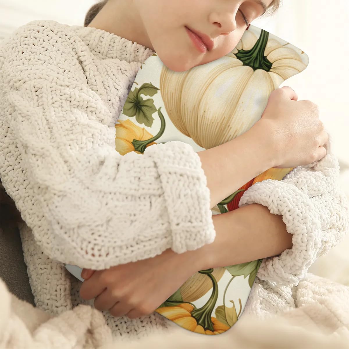 Hot Water Bottle with Soft Cover,2L Watercolor Pumpkin Hot Water Bag for Hot and Cold Compress, Hand Feet Warmer, Gothic Pumpkin Rubber Hot or Cold Water Bottle Halloween Christmas Decorations