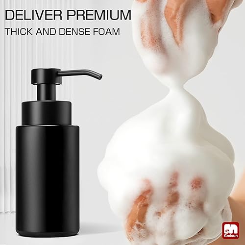 Miniatura 9 de GMISUN Dispensador de jabón espumoso, dispensador de jabón de manos de vidrio negro mate de 10 onzas líquidas, 2 dispensadores de jabón de manos