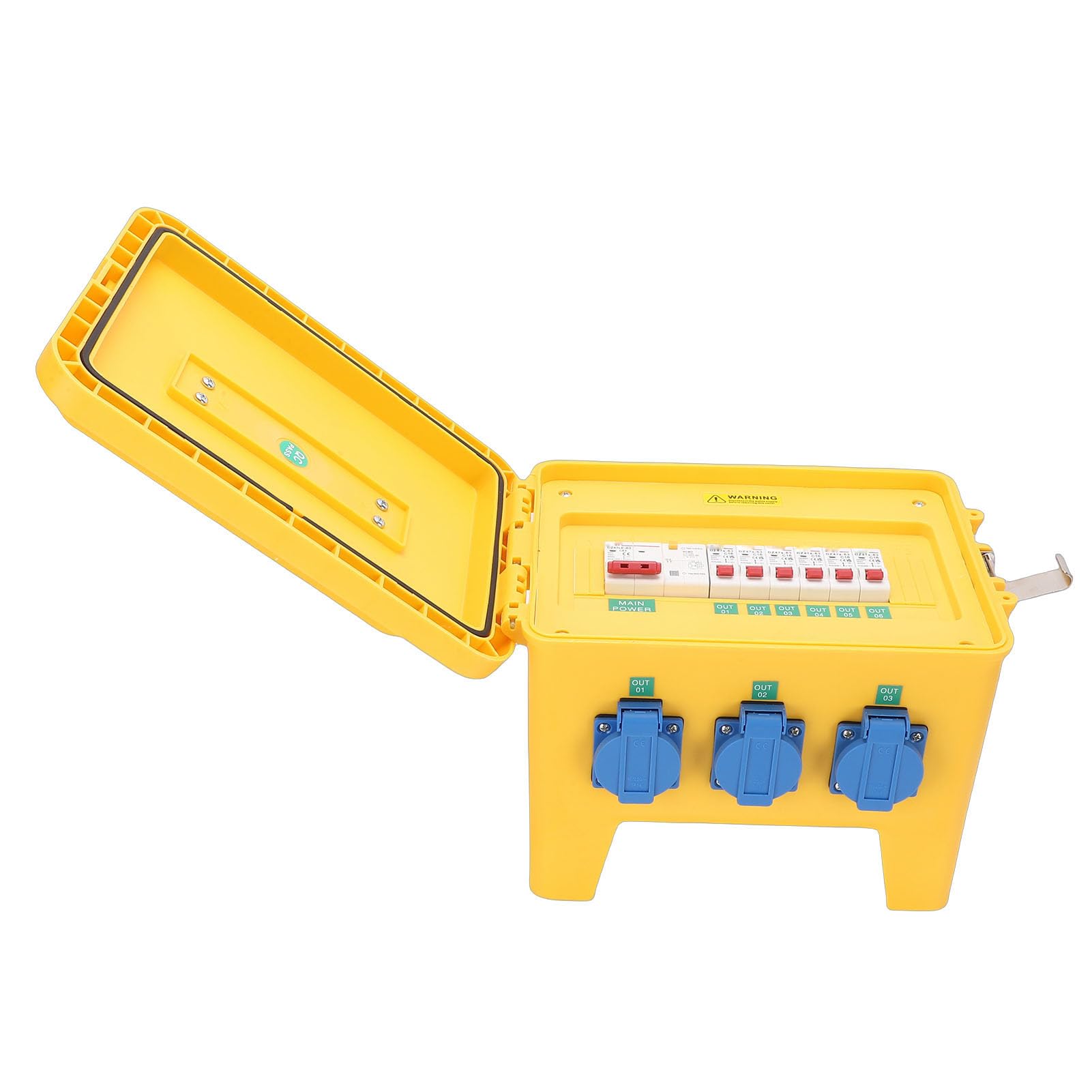 Annadue Scatola di Distribuzione Elettrica Portatile Impermeabile da 16 A con 6 Prese per Cantiere, Giardino, Materiali di Alta qualità Giallo