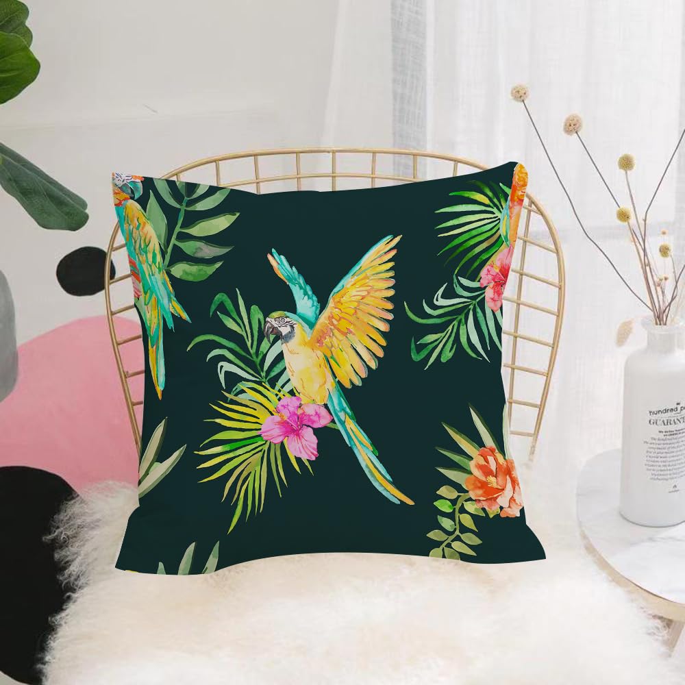 Hyosxw Macaw Seamless Pattern. Palm Leaves And Trop - A6 Cushion Cover,Throw Pillow Case Home Decorative For Living Room Bedroom Sofa Chair 18X18 Inch,Macaw Seamless Pattern. Palm Leaves And Tropical Flower And Camellias. Black Ba,Pillowcase 45X45cm