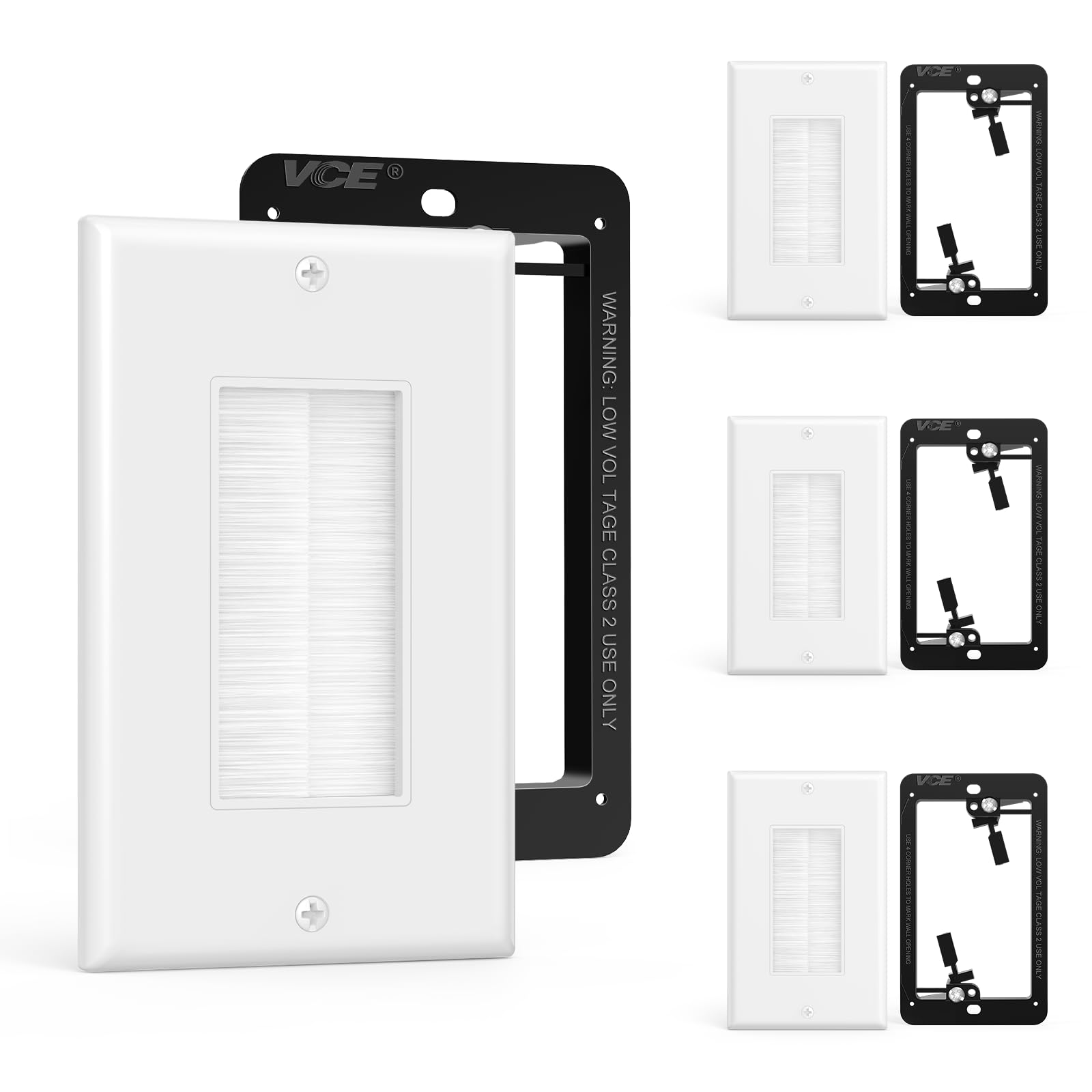 VCE Brush Wall Plate Cable Pass Through with Bracket, White, 2-Pack — Amazon image 14