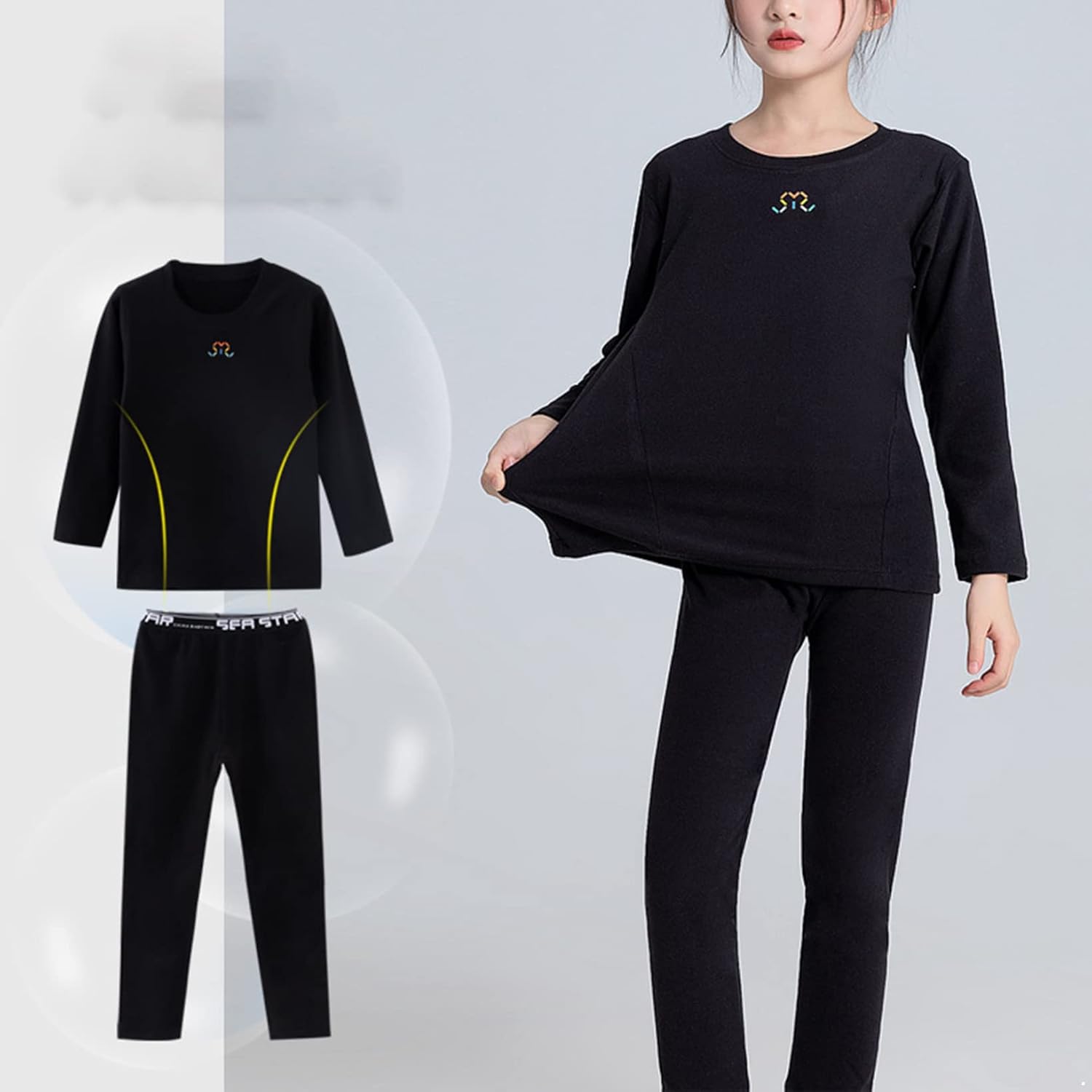 Hansber Unisex Kids Boys Girls Thermal Underwear Set Winter Warm Base Layer Tops and Bottoms