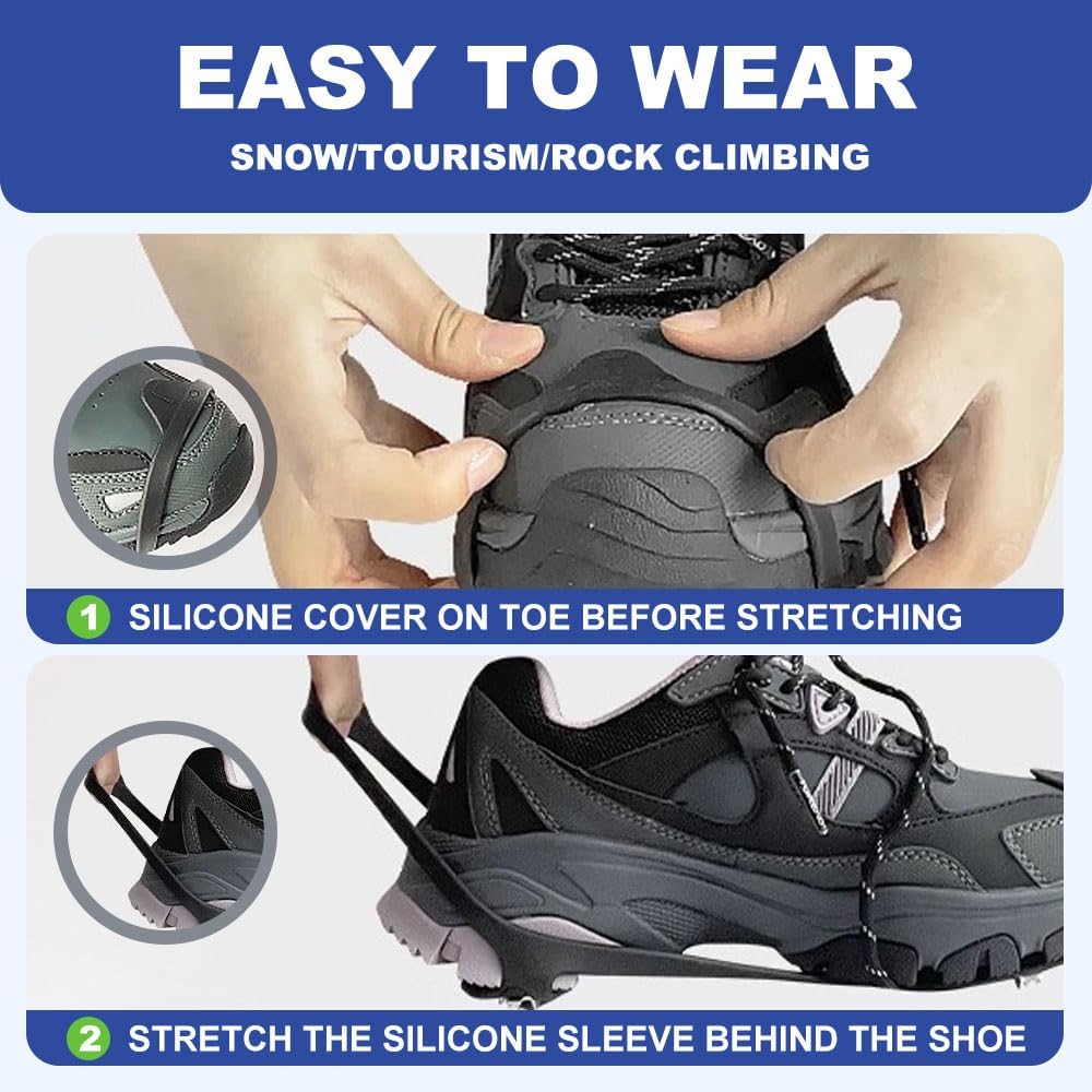 Crampons antidérapants universels pour chaussures à neige avec clous en acier à 5 dents, crampons de traction en silicone antidérapant pour sports sur glace