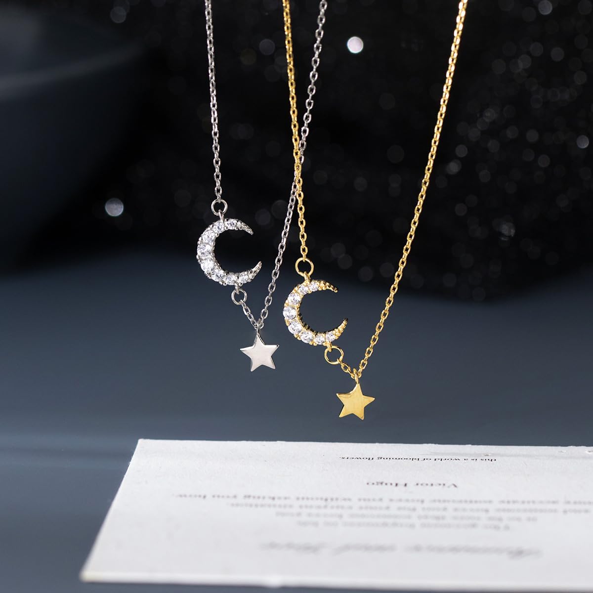 Crescent Moon Necklace for Women, 925 Sterling Silver Dainty Moon Star Choker Necklace to Daughter 14k Gold Plated Cubic Zirconia Moon Pendant Necklaces Jewelry Gift for Birthday Valentine's Day - Image 5