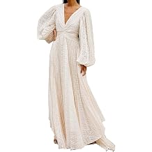 Qikaka Womens Long Puff Sleeve Deep V Neck Ribbed A-Line Sexy Nightclub Party Long Dress