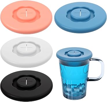 4 Pcs silicone drink covers - Reusable Food-Grade Silicone Lids, 3.86" Anti-Dust Airtight Seal with Straw Hole, Universal Fit for Most Cups, Glasses, Coffee Mugs & Tea Tumblers