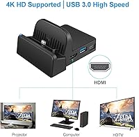 Vista 2 de Switch Dock para Nintendo Switch, estación de acoplamiento portátil Nintendo Switch para TV con puertos de carga HDMI 4K, USB 3.0USB-C, repuesto