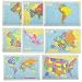 Painless Learning Educational Placemats Sets USA, World, Europe, Asia, Africa, South America, Central America, Canada Maps Set Non Slip Washable