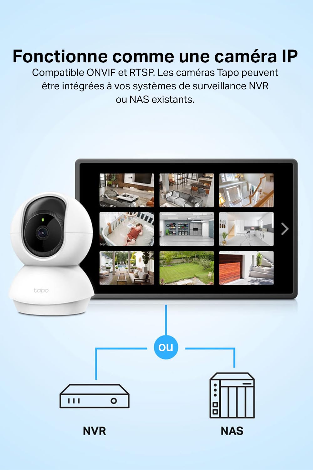 Tapo C210 Caméra WiFi Intérieure 2K 3MP, Rotation 360°, Détection de Personne, Vision Nocturne, Audio Bidirectionnel, Stockage CloudµSD 512 Go, Alexa