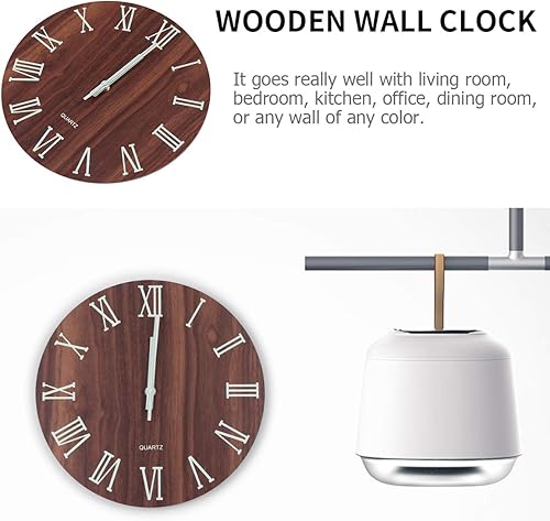 Miniatura 3 de ARTIBETTER Reloj de pared de madera luminoso creativo reloj de imitación de madera con números romanos
