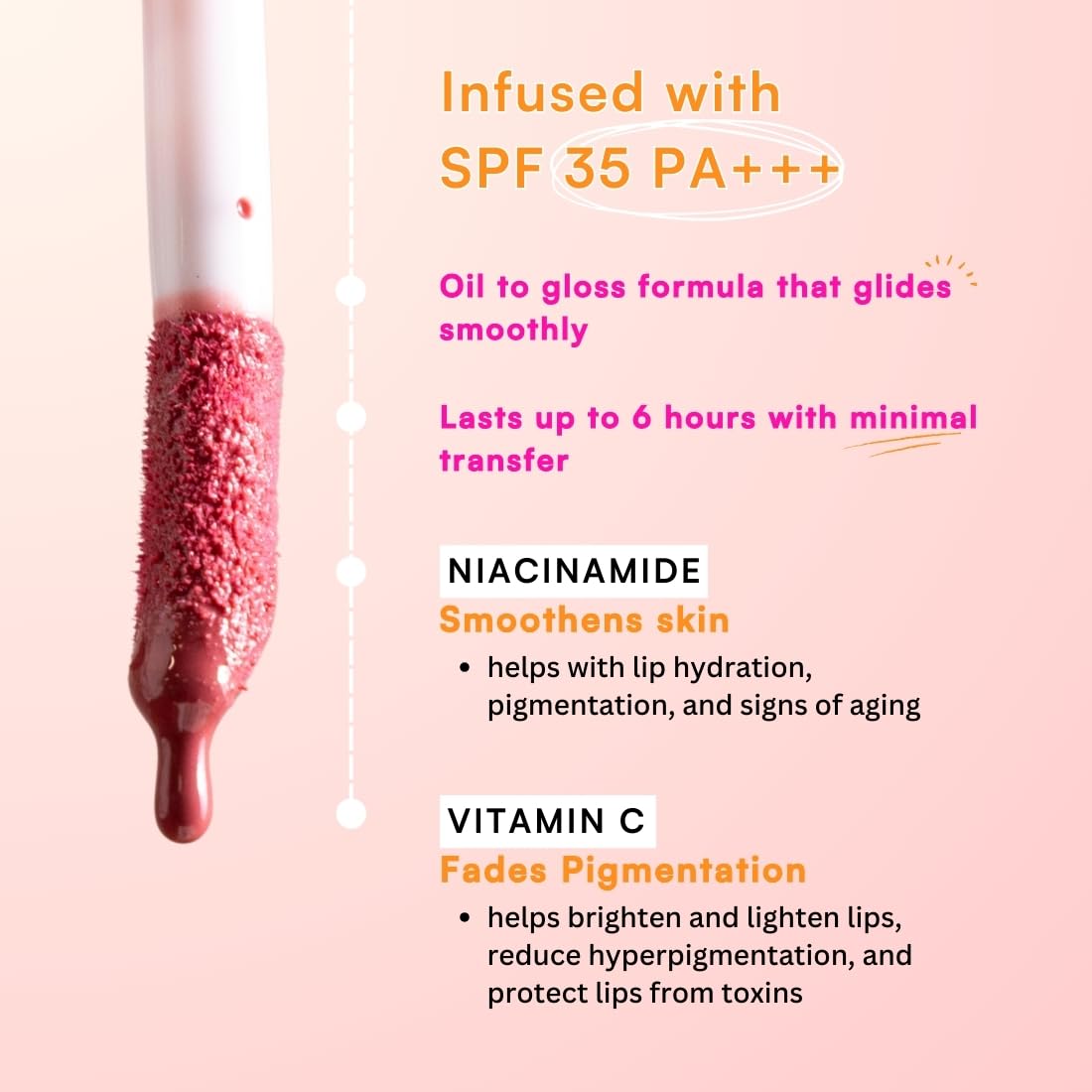 TYPE BEAUTY INC. Light Up Lip Gloss with SPF 35 PA+++ For Pigmented Lips | Niacinamide & Vitamin C | Hydrating Lip Care | High-Shine & Nourishing Formula | For Girls & Women - Dirty Mama (408) | 4.5ml 1