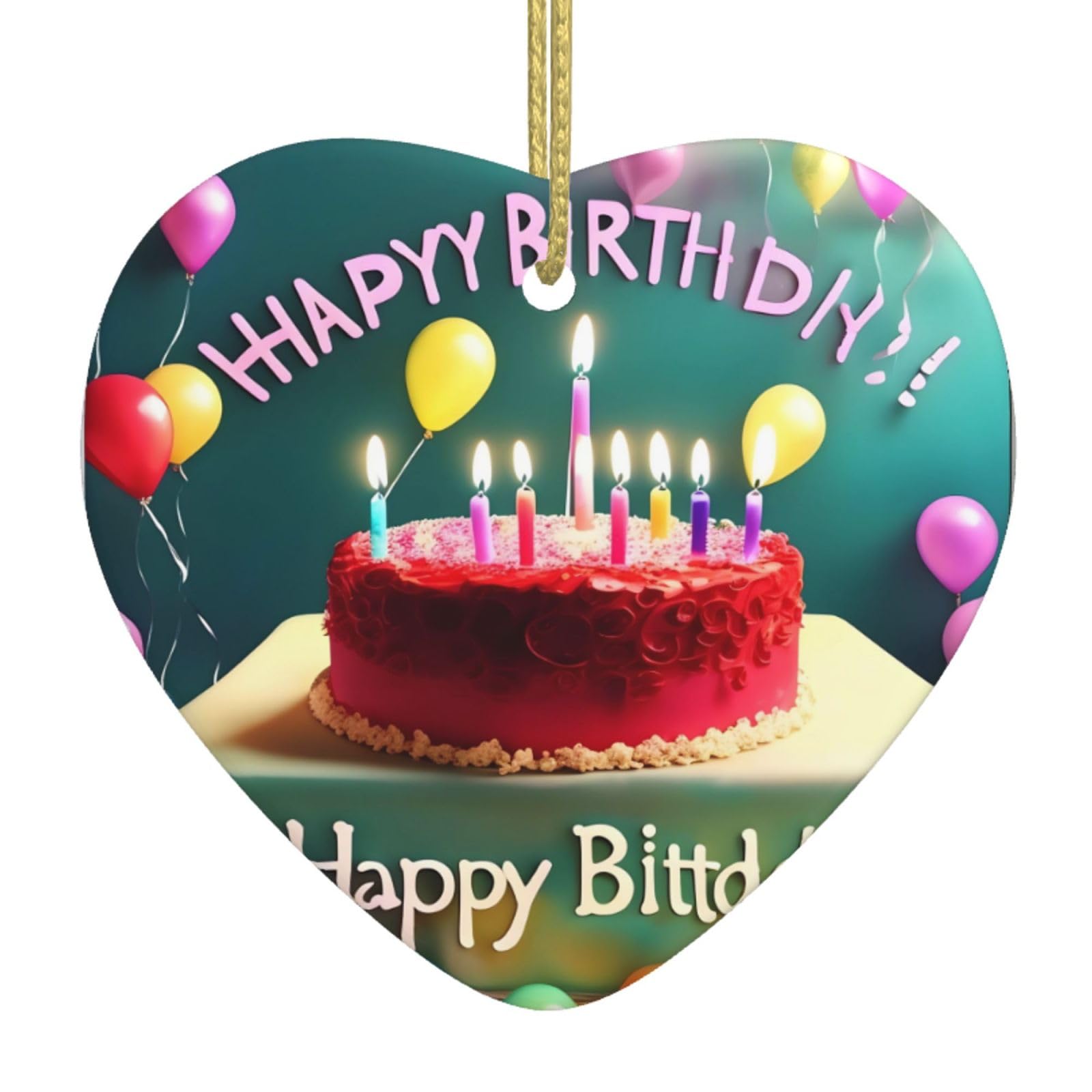 Happy Birthday Beautiful Ceramic Christmas Heart Pendant with Silk Thread, Christmas Tree Home Decoration