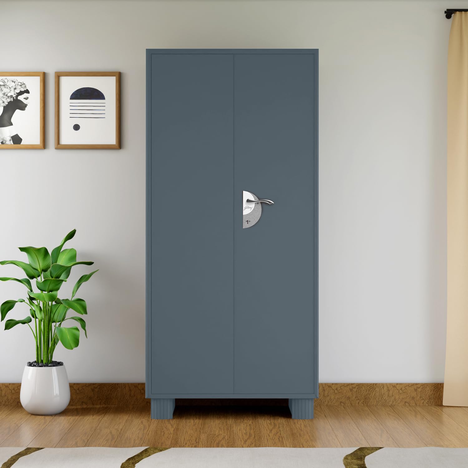 Interio by Godrej Storwel M2 2-Door Steel Almirah | Oxford Blue, 1-Year Warranty, 1 Locker, 3 Shelves-image-2