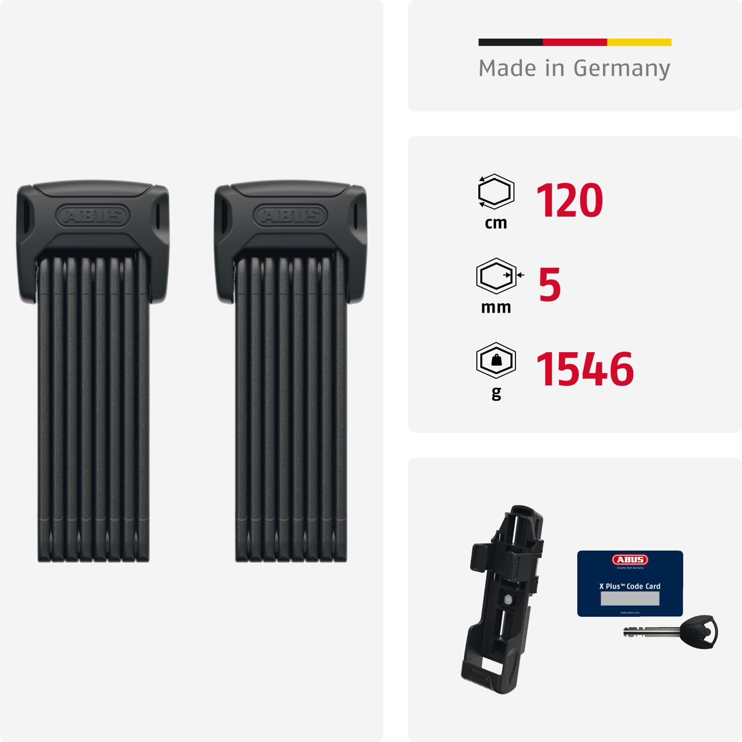ABUS Faltschloss Bordo 6000K mit SH-Schlosshalter - 2er Set - Fahrradschlösser mit XPlus Zylinder für hohen Manipulationsschutz - ABUS- Sicherheitslevel 10 - Länge 120 cm