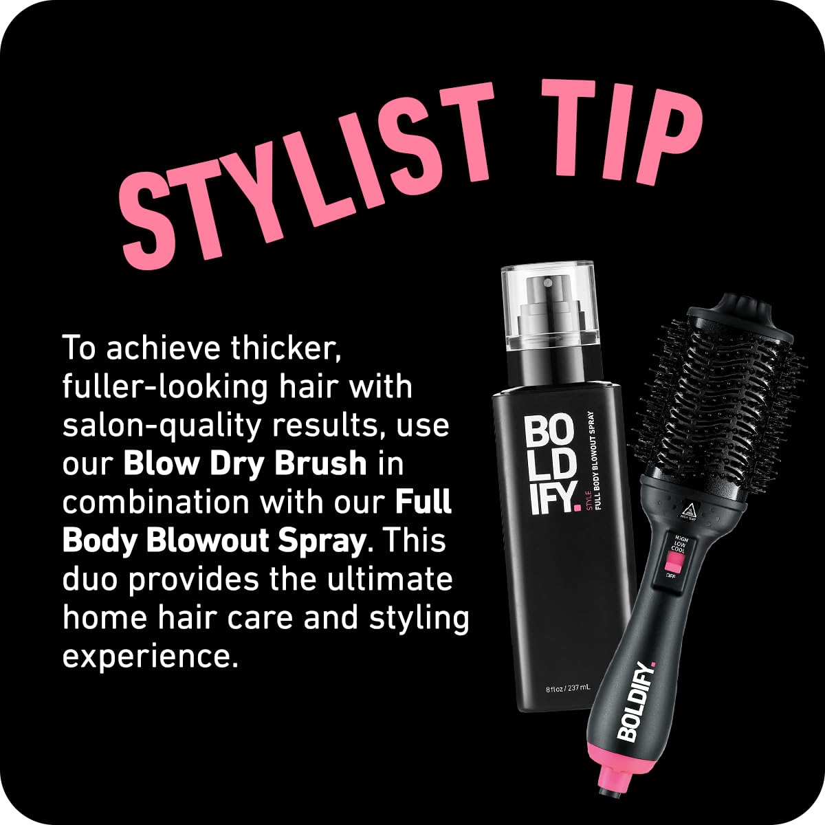 BOLDIFY Professional Blow Dry Brush - for Silky Shiny Curls, Waves, or Straightener - BoarCraft™ Charcoal Infused Hair Dryer Brush w/Volumtech™, Anti Frizz Advanced ION Generator Technology