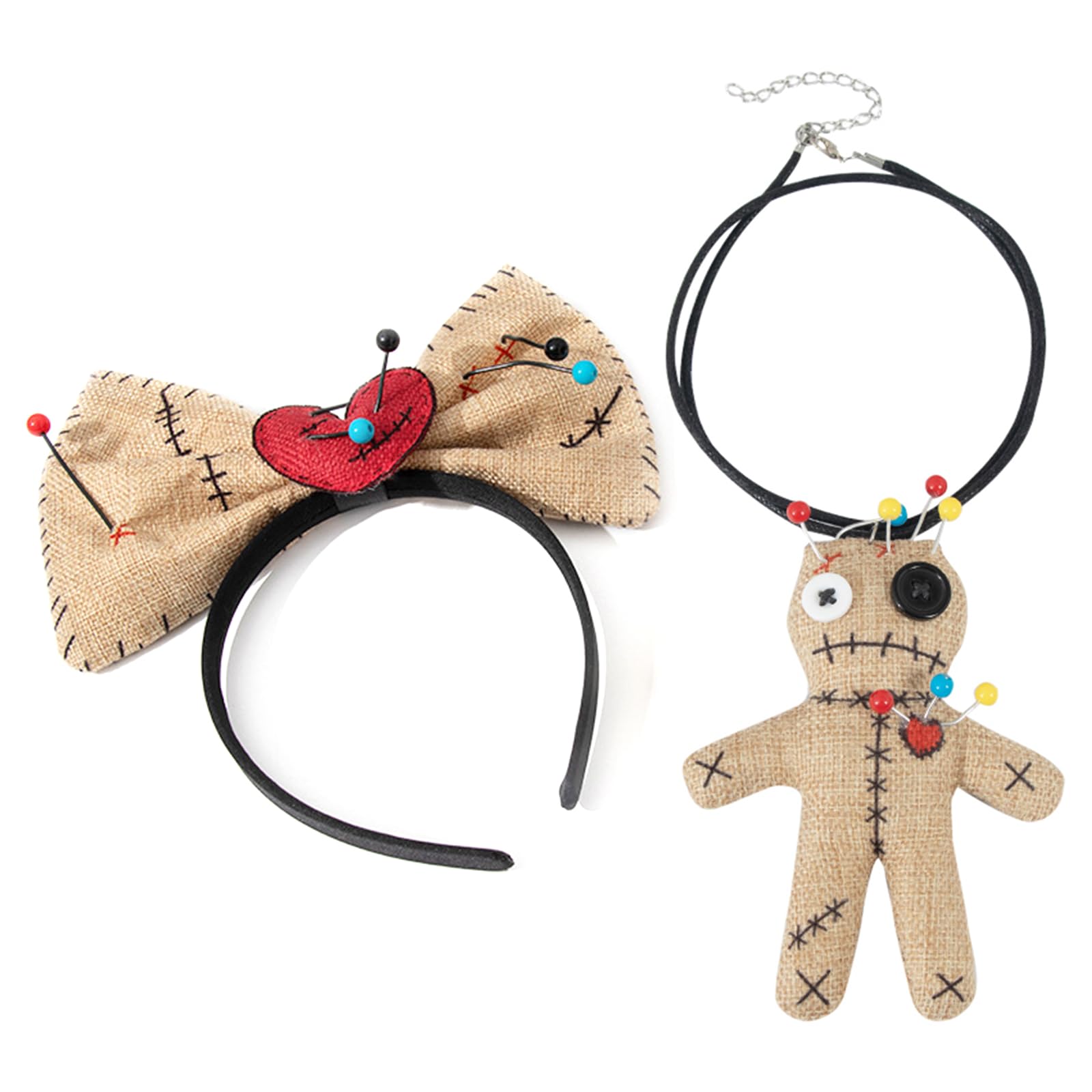 KHZen Bowtie Headband Voodoo Doll Necklace Cosplay Costume Hairhoop Masquerades Hairband Headpiece For Halloween