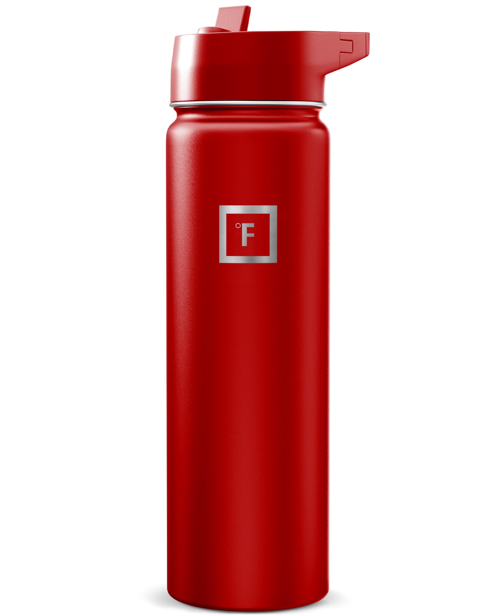 IRON °FLASK Camping & Hiking Hydration Flask with Straw, Wide Mouth Insulated Stainless Steel Sports Water Bottle - Fire Red 24 oz - Straw (1 Lid)