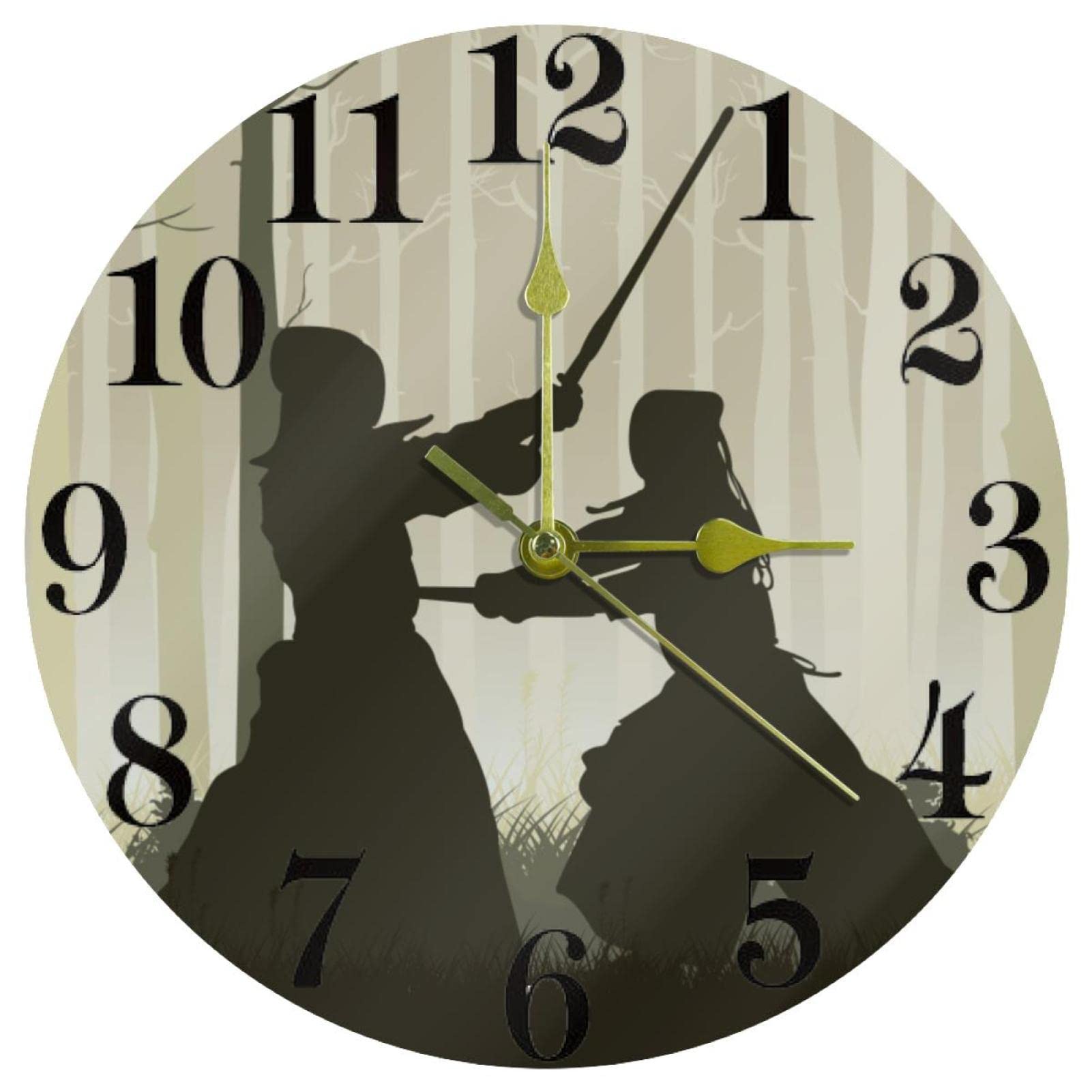 Horloge murale japonaise Kendo de 25,4 cm, pendule silencieuse noire pour le bureau et la maison