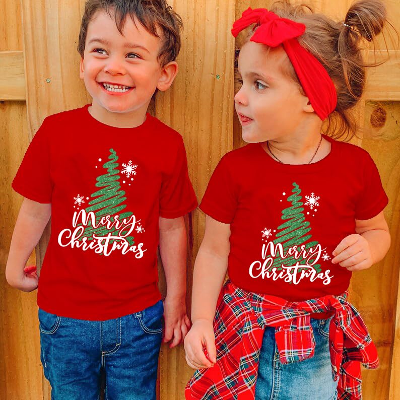 Image of Christmas Tree Shirt for Toddler Boys Girls Merry Christmas T-Shirts Short Sleeve Holiday Tee Xmas Gift Tops