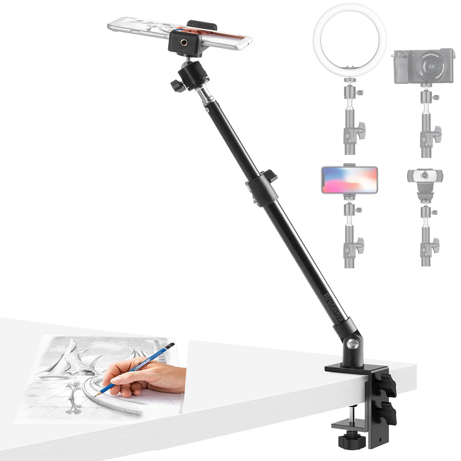 BROLAVIYA Overhead Video Camera, Mobile Metal Desktop Stand with 1/4" Male Adaptor for Camera,Gopro, Ring Light with Base Clip clamp, and Mobile Bracket for Online Teaching, Photo Video. (B0DB7S2PWD) Amazon Price History, Amazon Price Tracker