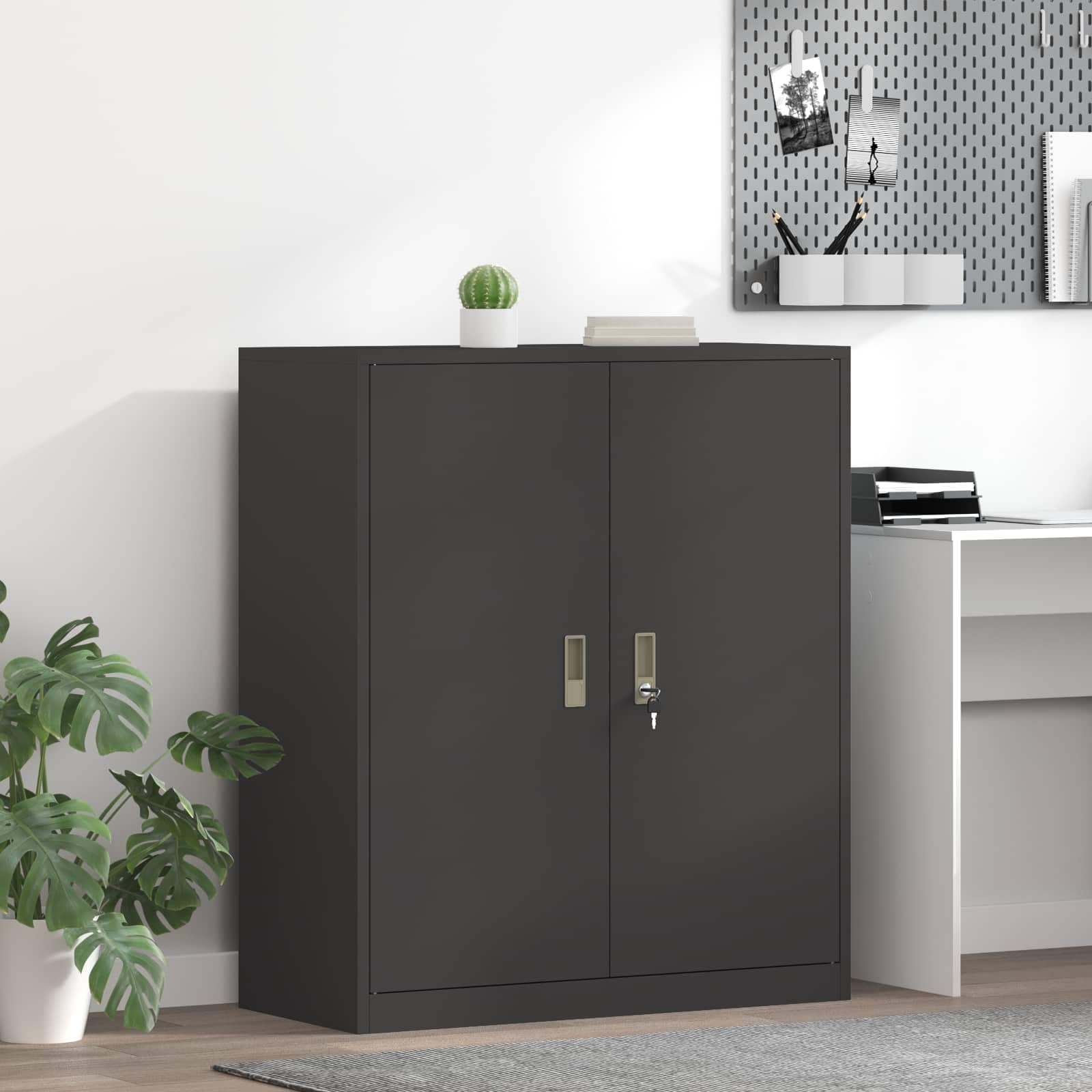vidaXL Aufbewahrungsschrank Schwarz 90 x 40 x 105 cm Stahl, Modernes Büro, Rechteckiger Stahl Aufbewahrungsschrank, Abschließbar, Viel Platz, Robuste Lösung