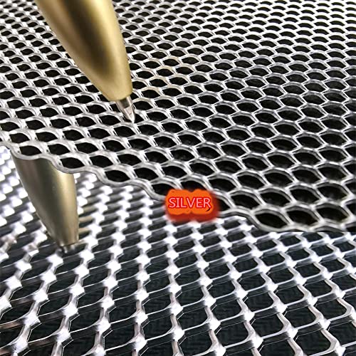 Image of Silver Universal 40 inchx13 inch Car Grill Mesh - Aluminum Alloy Automotive Grille Insert Bumper Rhombic Hole (3x6mm)