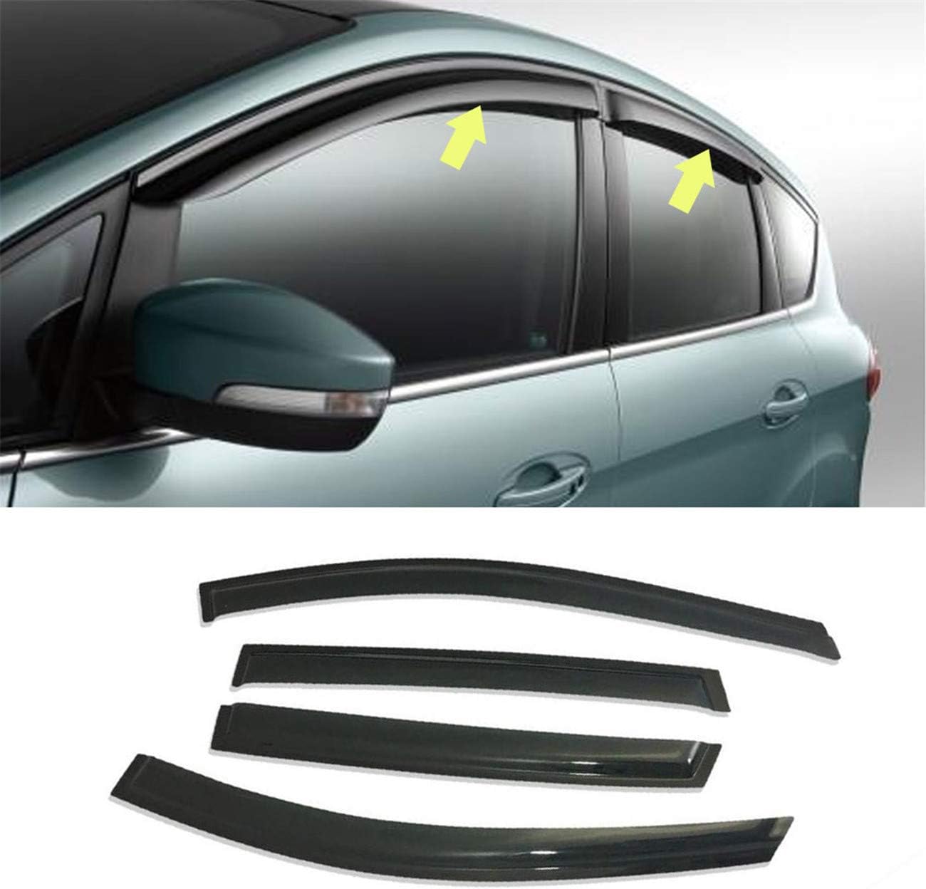 Shatterproof Outside Mount Channel Window Deflectors Compatible with 2013-2016 Escap Rain Guards, Window Visors for Cars, Vent Deflector, Car Accessories,4 pcs