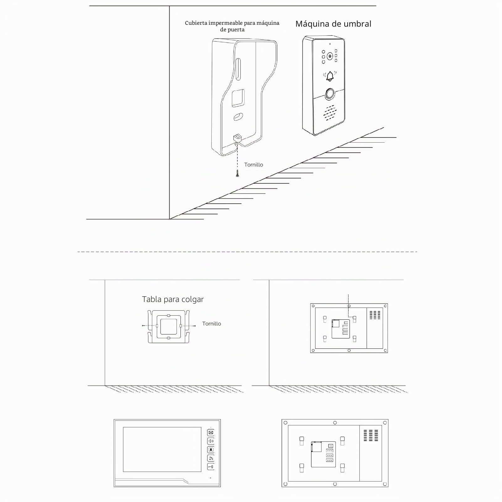 Sistema de Videoportero, 2 uds. Sistema de Timbre con Monitor de 7 Pulgadas para Visión Nocturna de Villa House Office (Enchufe europeo)