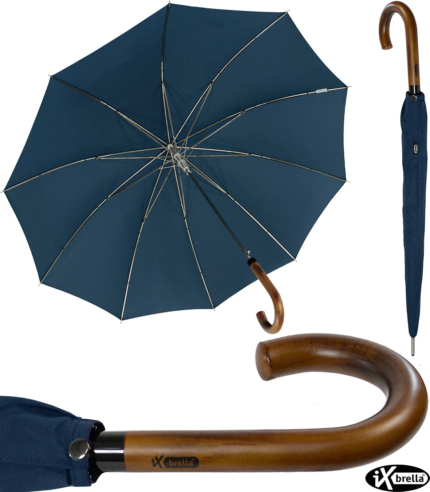 iX-brella Ombrello automatico da uomo con manico rotondo in vero legno