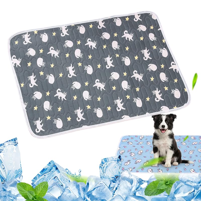 Generisch Kühlmatte Hund und Katzen Kühldecke Selbstkühlende mit rutschfeste Punkten aus Latex-Füllung Waschbar Haustier Reisematte Geeignet für Auto Zuhause Unterwegs (Graue Katze 40x30cm)