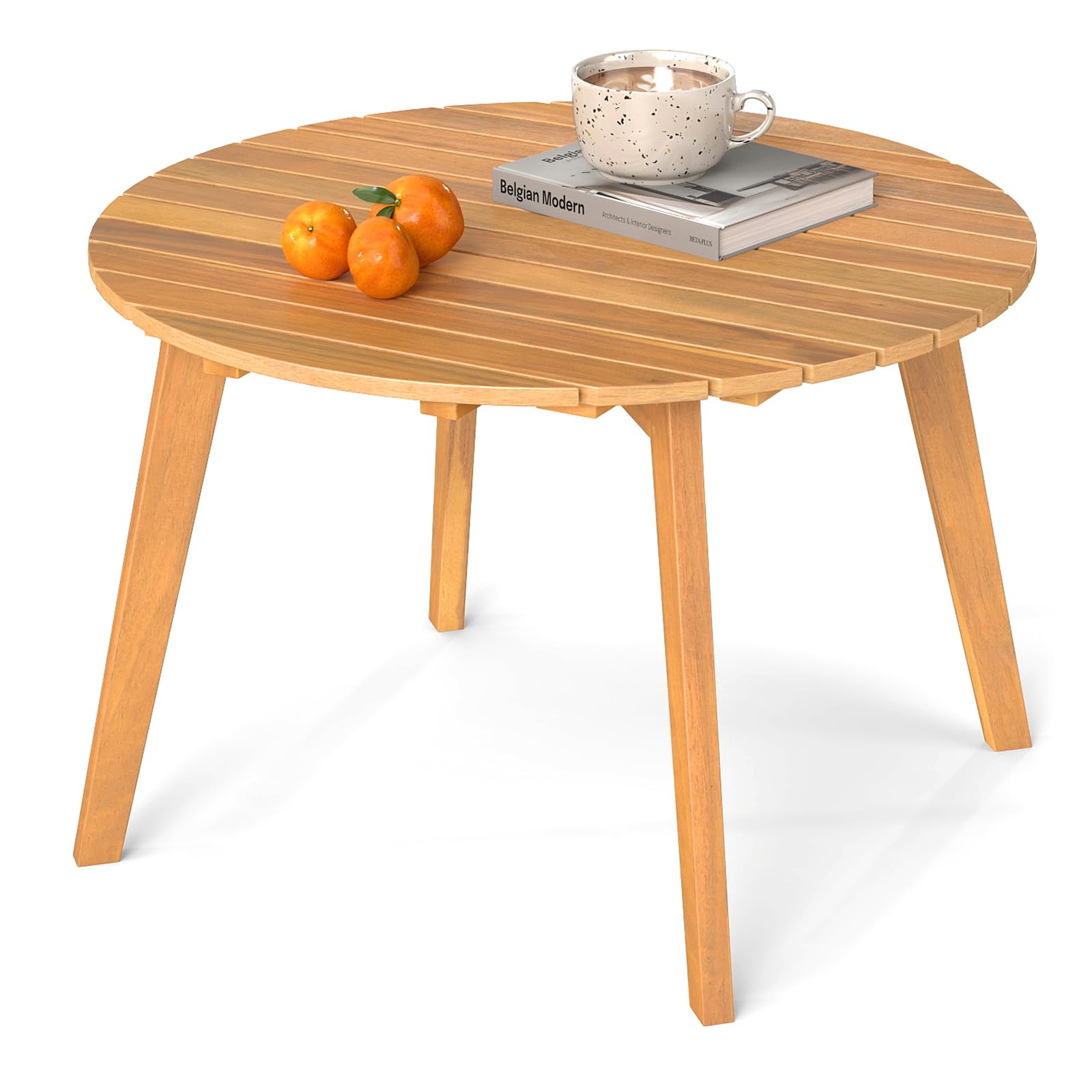COSTWAY Tavolino da Esterno Rotondo 62 cm, in Legno Massello, Tavolino Laterale Basso da Giardino, Piccolo Tavolo da Caffè per Interno, Balcone, Terrazza e Patio, Montaggio Semplice