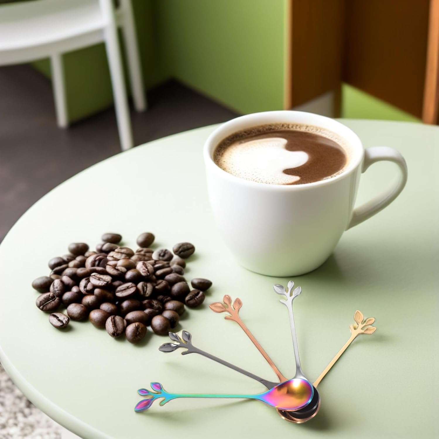 LUOZZY 40pcs Stainless Steel Leaf Shaped Mixing Spoons for Coffee Beverage Stirring and Dessert Serving