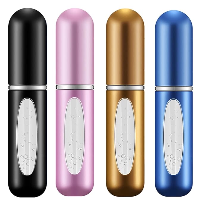 4 Pack 5ml Portable Mini Refillable Perfume Atomizer Spray Bottle Empty Easy to Fill Scent Aftershave Pump Case Travel Outgoing Purse Multicolor,Black