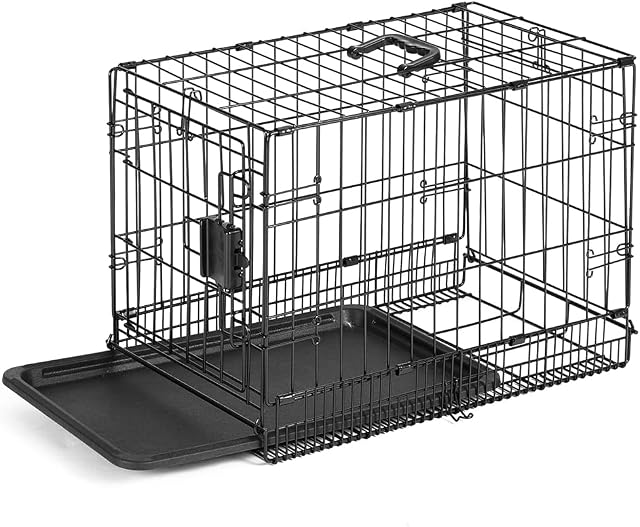 Amazon Basics Foldable Metal Wire Dog Crate with Tray, Single Door, 56 cm