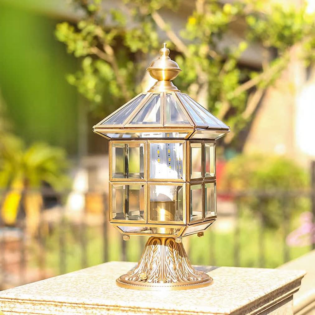 Zewnętrzna lampa podłogowa z miedzi i szkła, nowoczesne oświetlenie tarasowe, oświetlenie patio, wodoodporna lampa filarowa do ogrodu, podjazdu, ścieżki, ganku, podwórza lub balkonu